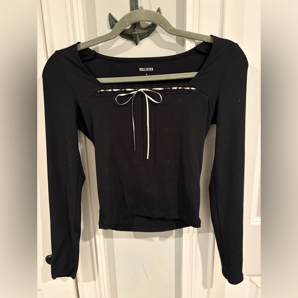 Hollister Black Long Sleeve Top with Bow Detail
